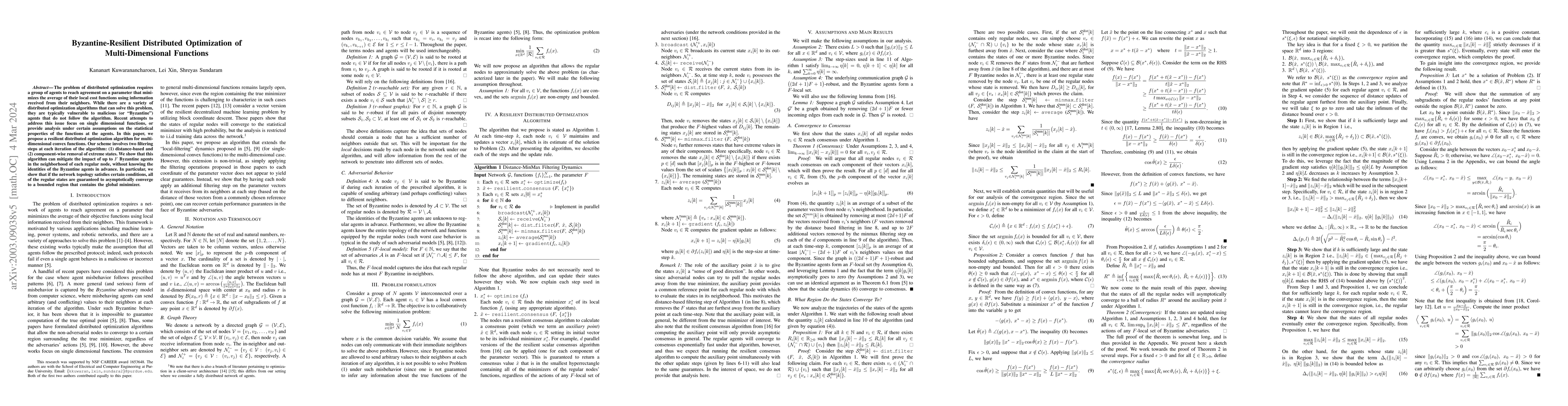 Thumbnail for Byzantine-Resilient Distributed Optimization of Multi-Dimensional
  Functions