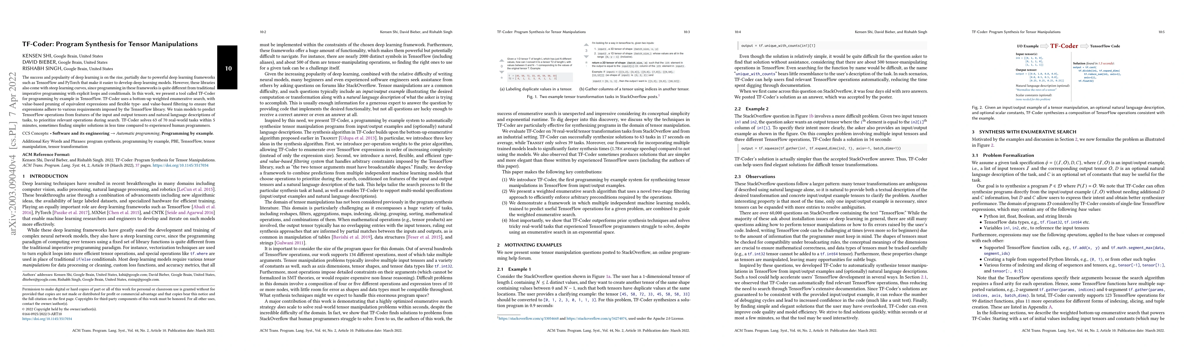 Thumbnail for TF-Coder: Program Synthesis for Tensor Manipulations