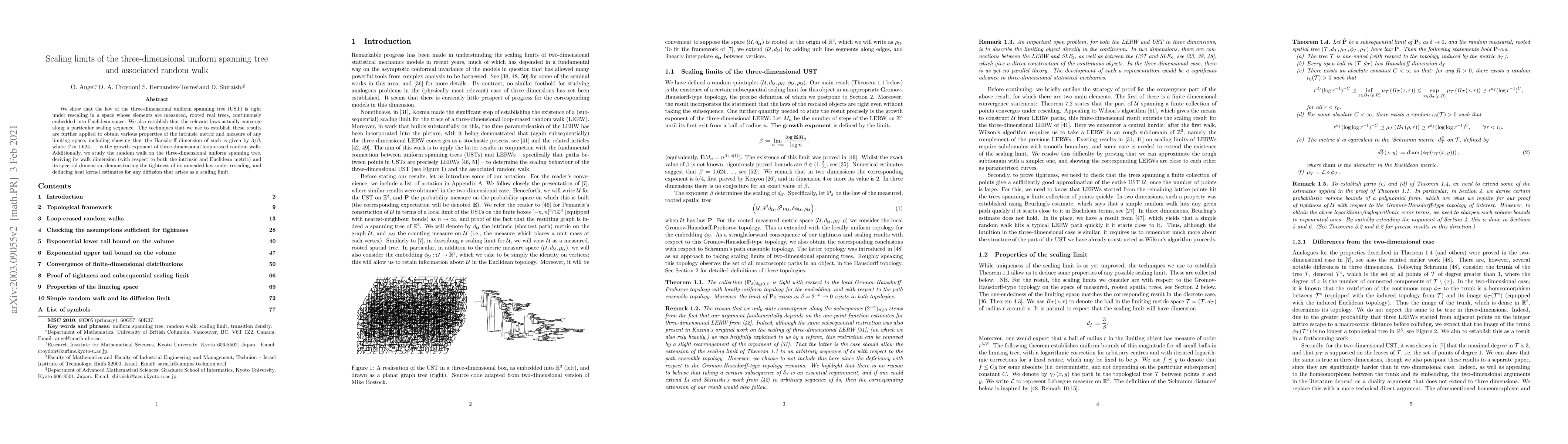 Thumbnail for Scaling limits of the three-dimensional uniform spanning tree and
  associated random walk