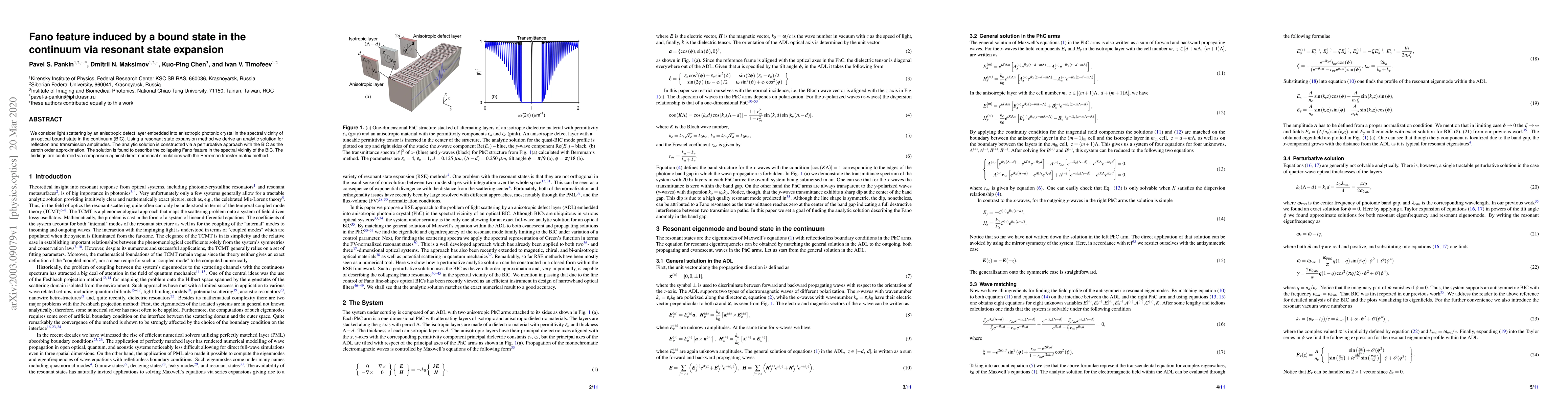 Thumbnail for Fano feature induced by a bound state in the continuum via resonant
  state expansion