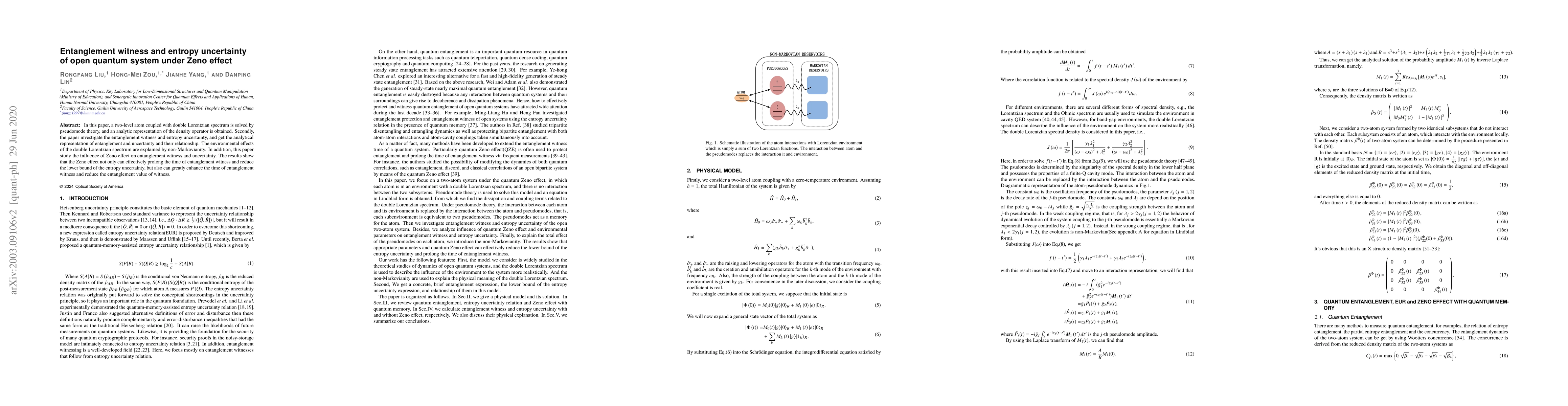 Thumbnail for Entanglement witness and entropy uncertainty of open Quantum systems
  under Zeno effect