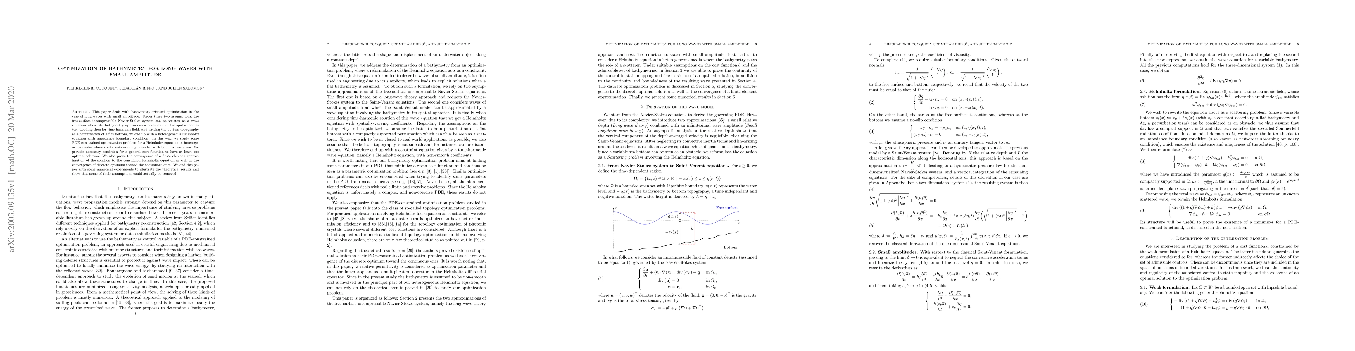 Thumbnail for Optimization of Bathymetry for Long Waves with Small Amplitude