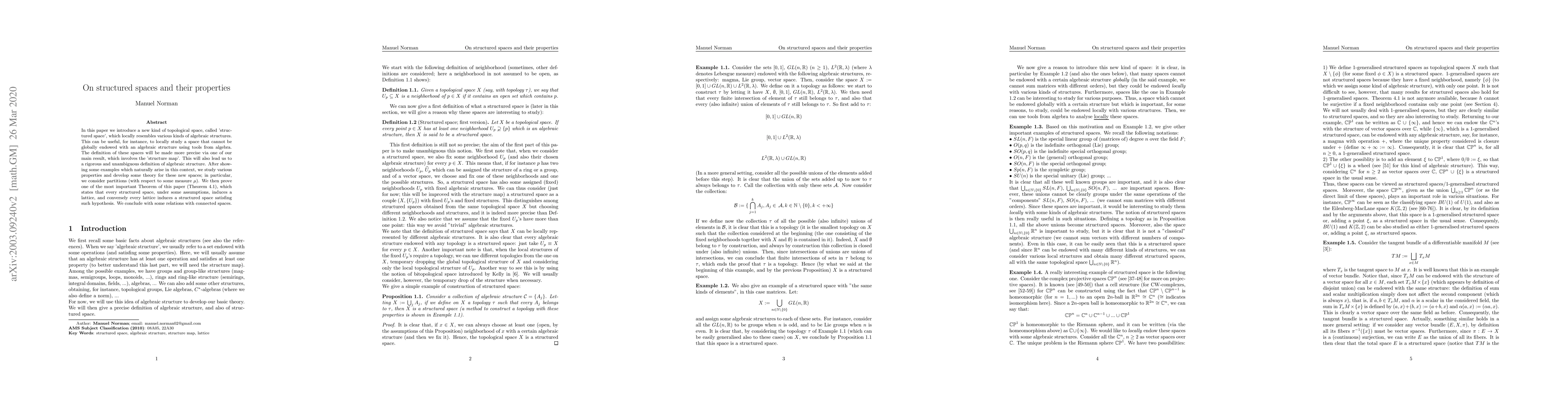 Thumbnail for On structured spaces and their properties