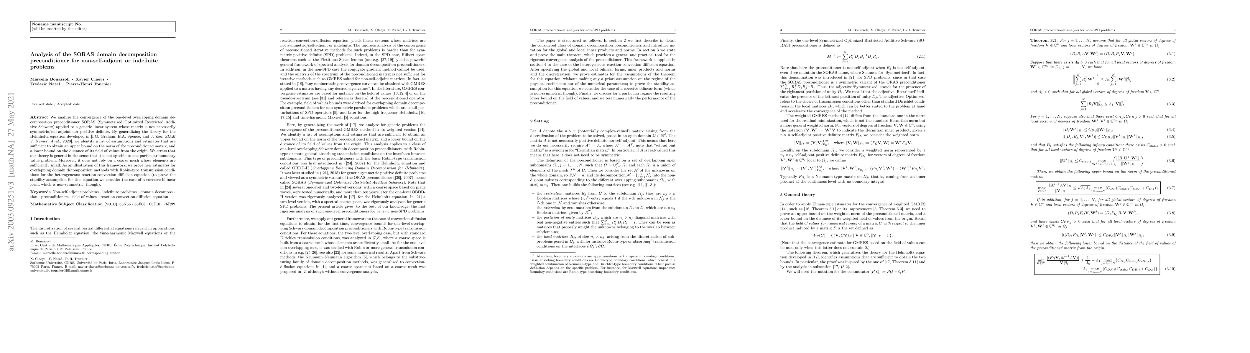 Thumbnail for Analysis of the SORAS domain decomposition preconditioner for
  non-self-adjoint or indefinite problems