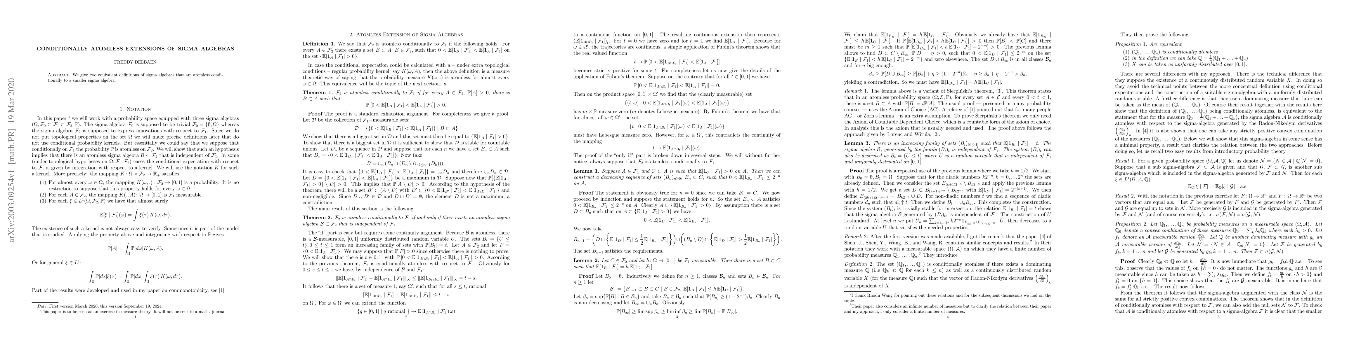 Thumbnail for Conditionally atomless extensions of sigma algebras