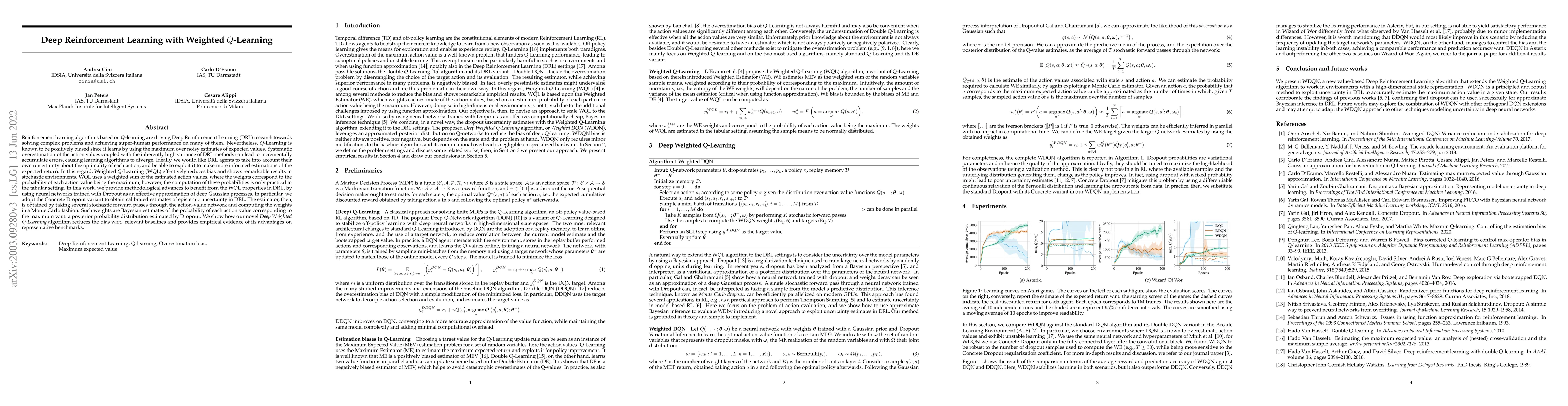 Thumbnail for Deep Reinforcement Learning with Weighted Q-Learning