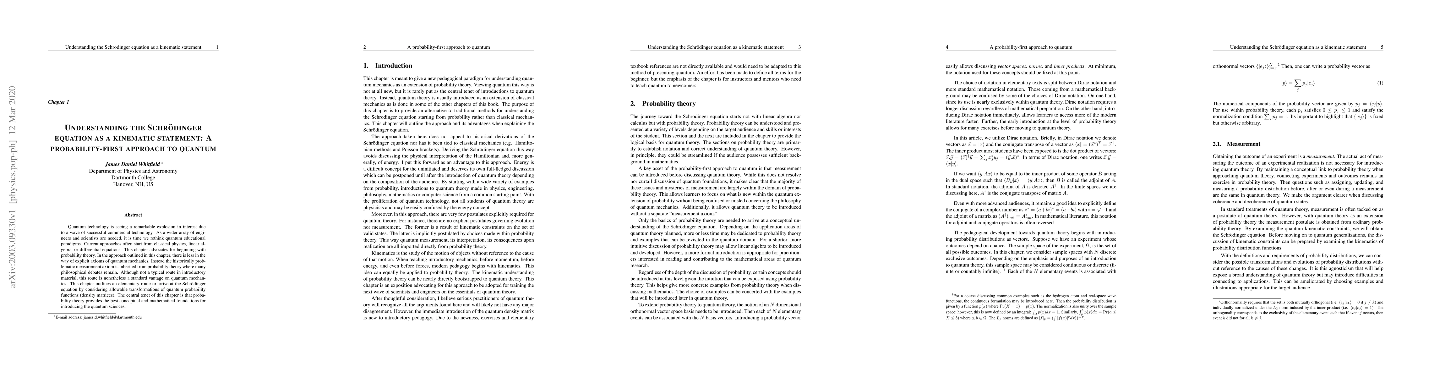 Thumbnail for Understanding the Schrodinger equation as a kinematic statement: A
  probability-first approach to quantum