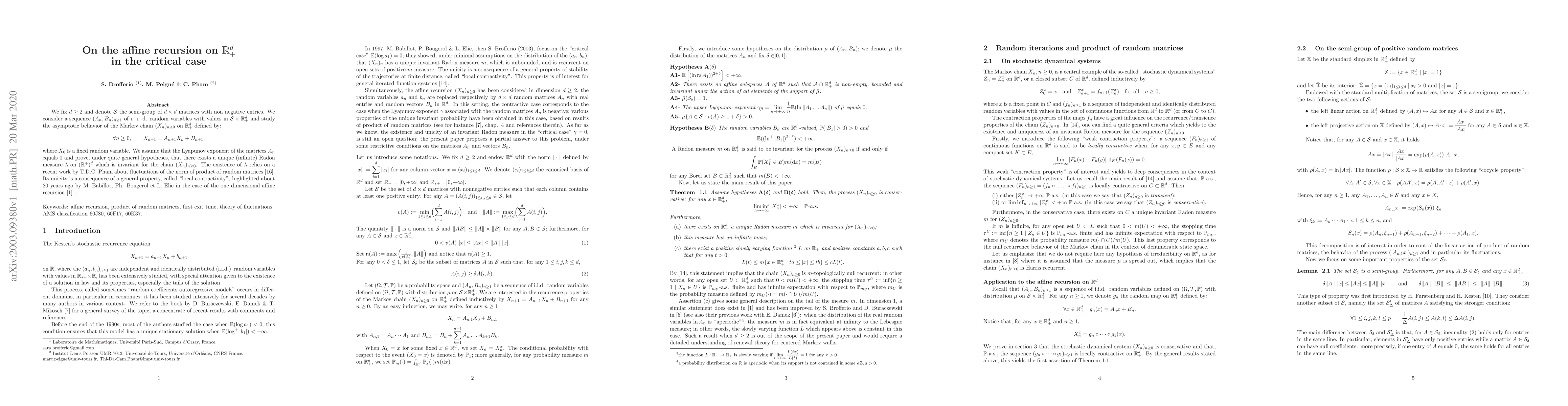 Thumbnail for On the affine recursion on $\mathbb R_+^d$