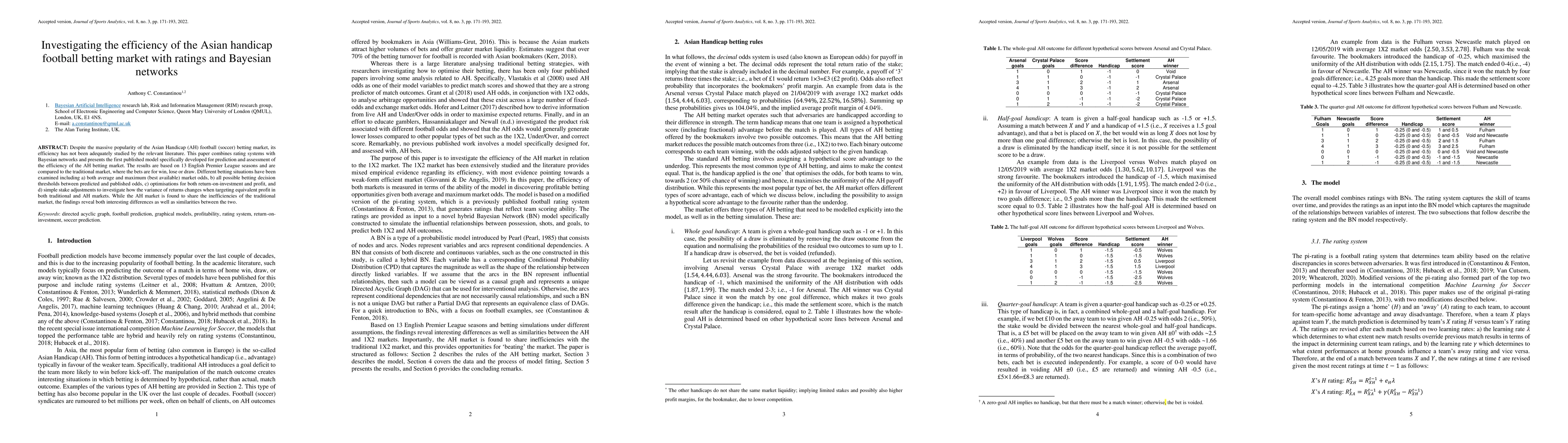 Thumbnail for Investigating the efficiency of the Asian handicap football betting
  market with ratings and Bayesian networks