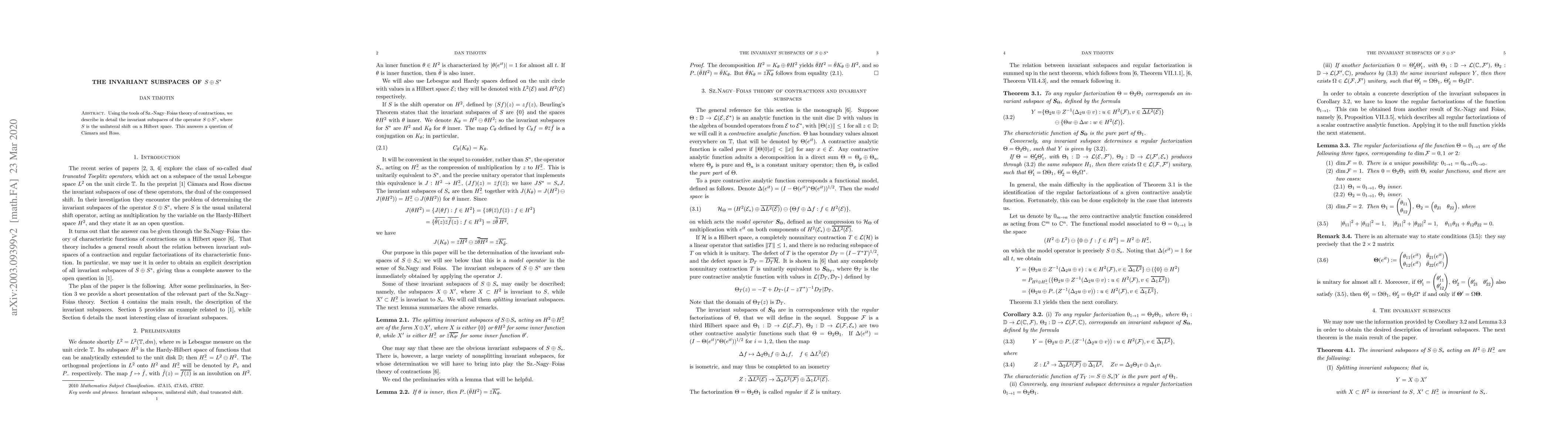 Thumbnail for The invariant subspaces of $ S\oplus S^* $
