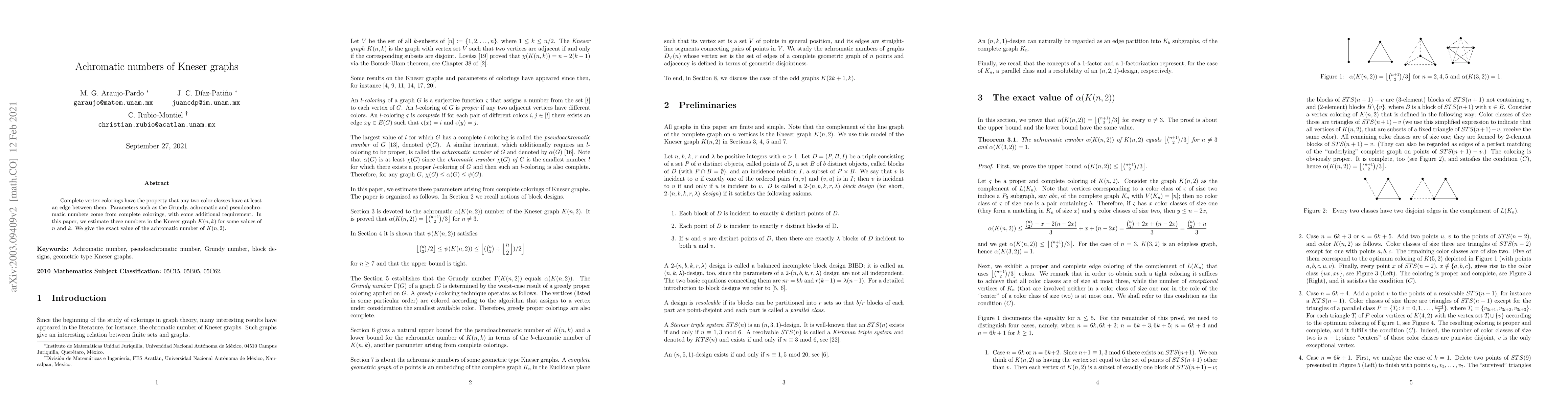 Thumbnail for Achromatic numbers of Kneser graphs