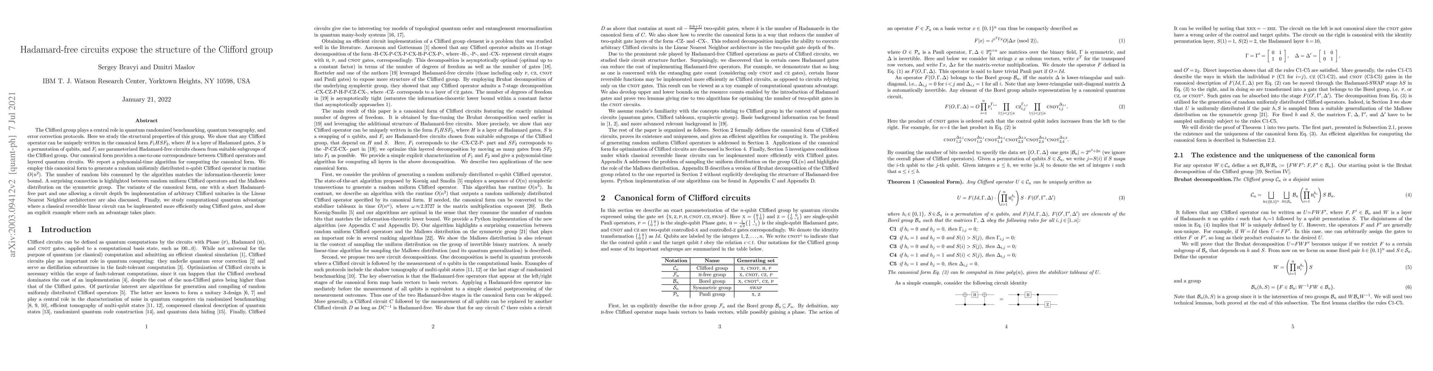 Thumbnail for Hadamard-free circuits expose the structure of the Clifford group