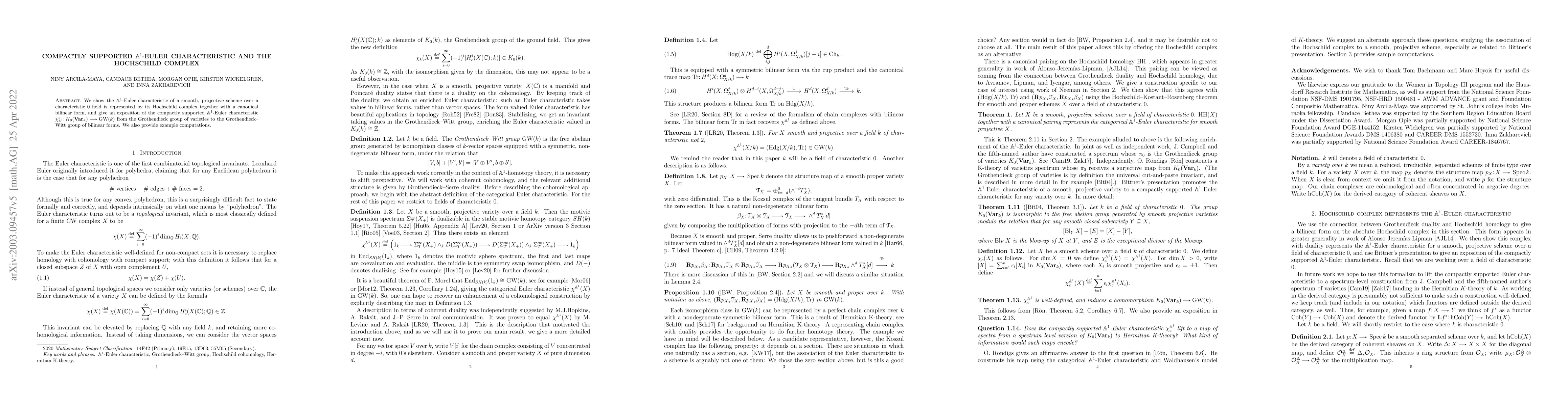 Thumbnail for Compactly supported $\mathbb{A}^{1}$-Euler characteristic and the
  Hochschild complex