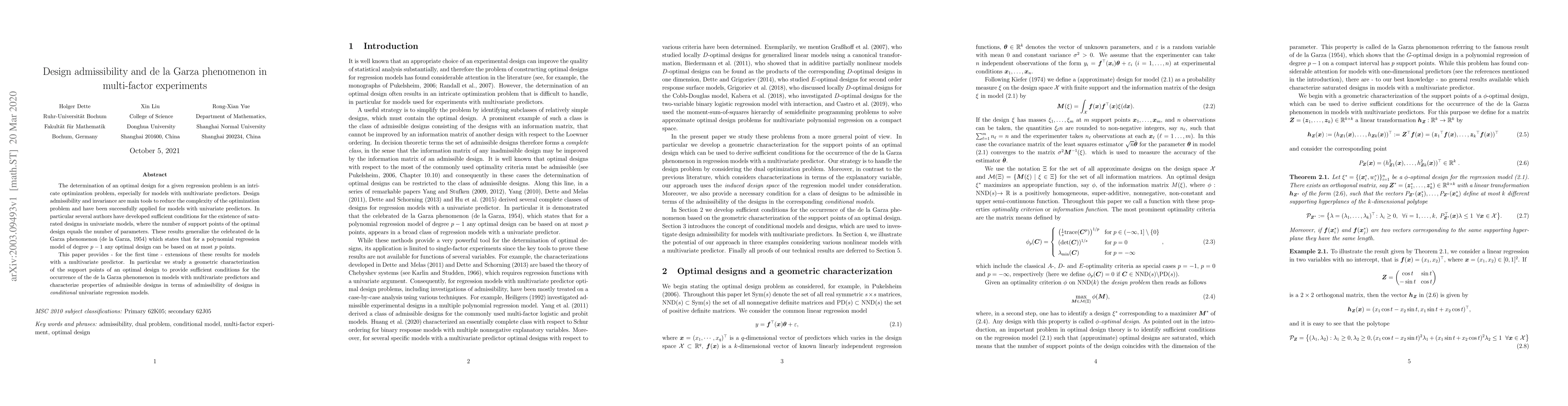 Thumbnail for Design admissibility and de la Garza phenomenon in multi-factor
  experiments