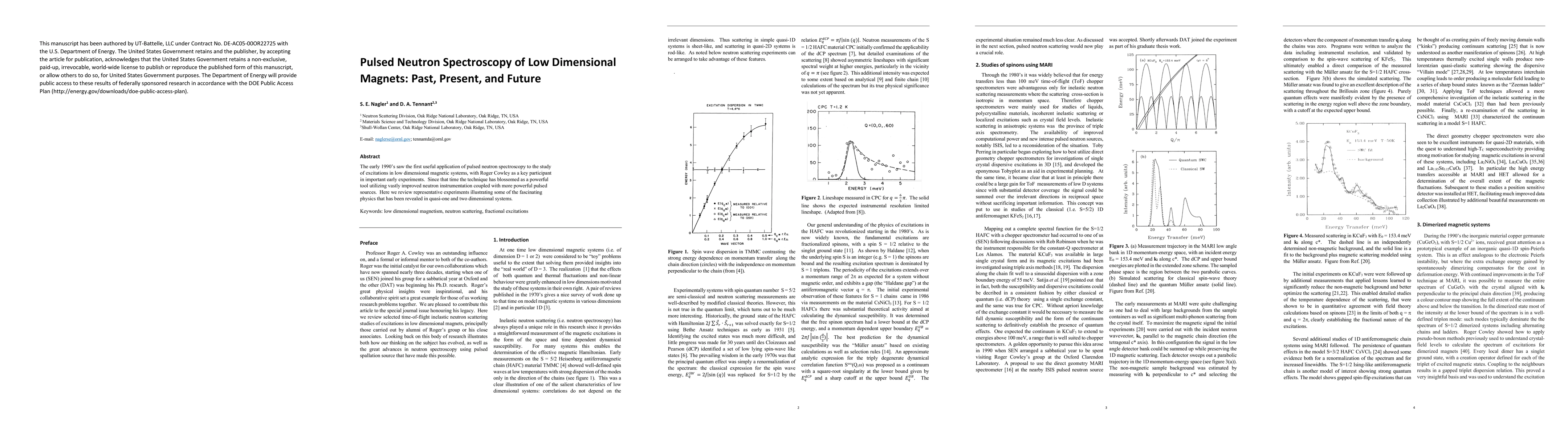 Thumbnail for Pulsed Neutron Spectroscopy of Low Dimensional Magnets: Past, Present,
  and Future