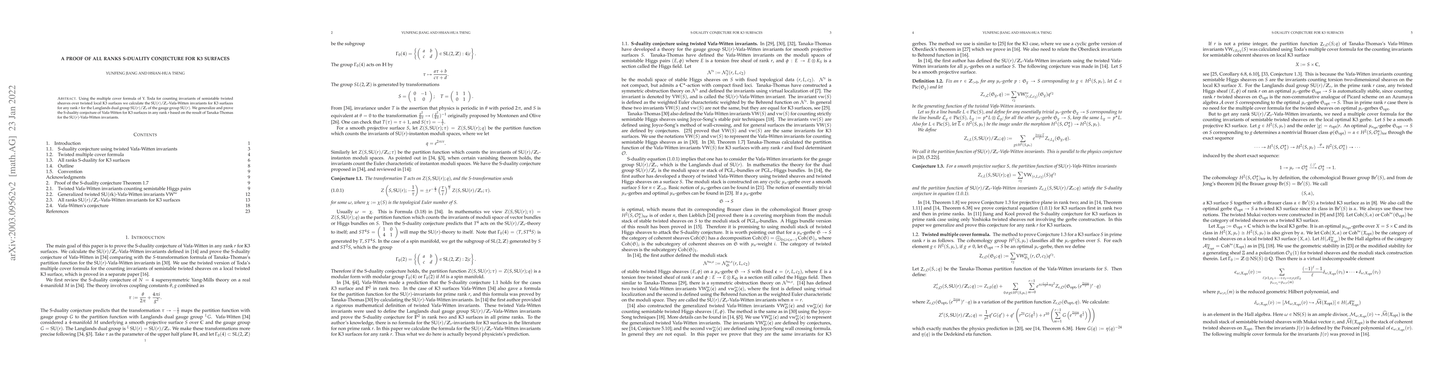 Thumbnail for A proof of all ranks S-duality conjecture for K3 surfaces