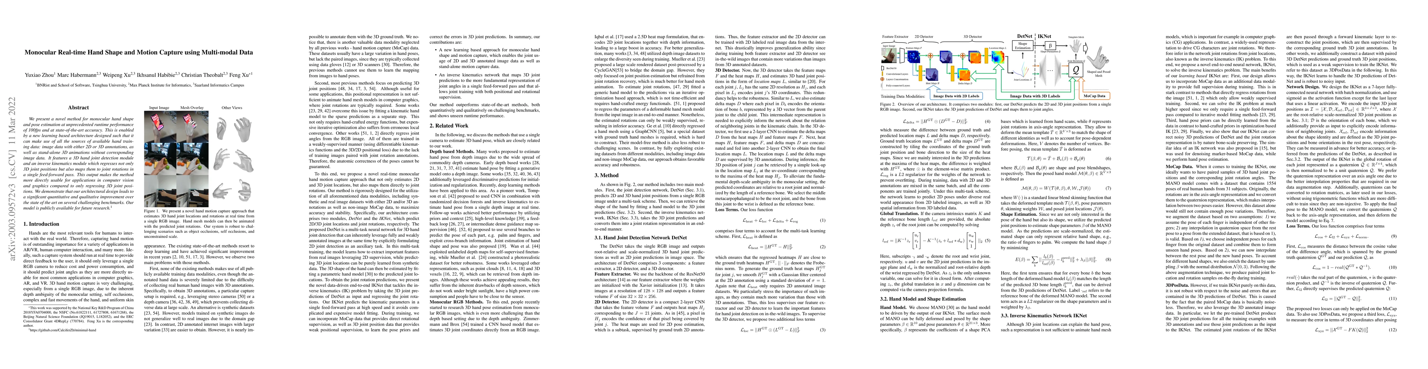 Thumbnail for Monocular Real-time Hand Shape and Motion Capture using Multi-modal Data