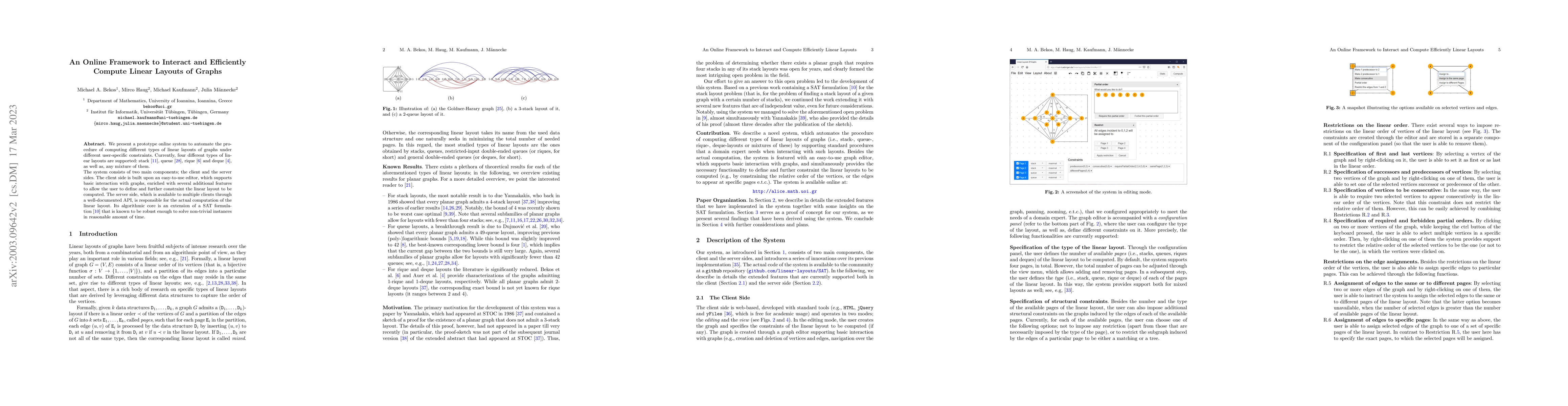 Thumbnail for An Online Framework to Interact and Efficiently Compute Linear Layouts
  of Graphs