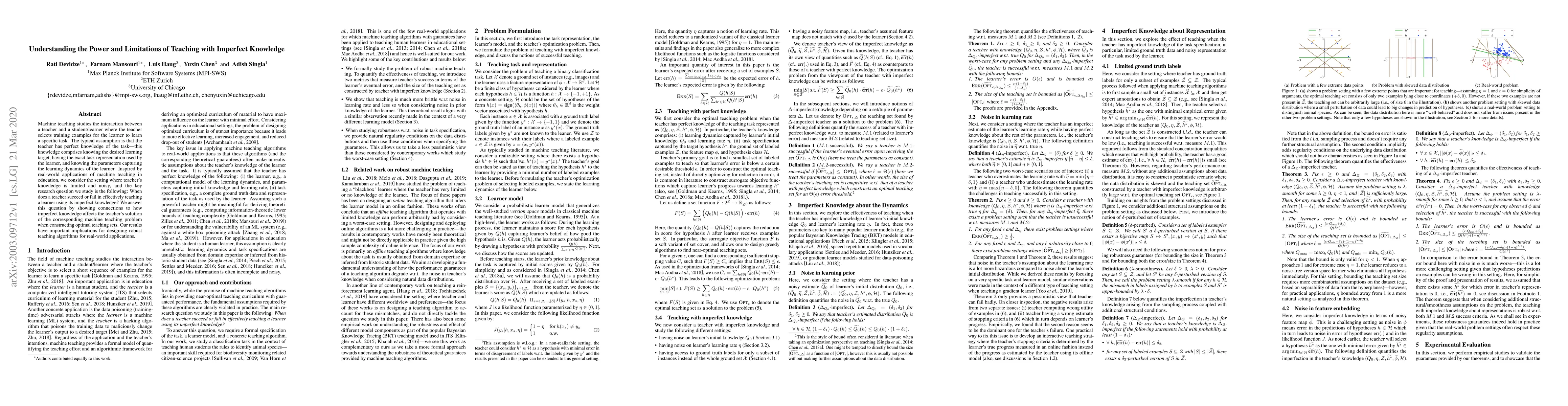 Thumbnail for Understanding the Power and Limitations of Teaching with Imperfect
  Knowledge