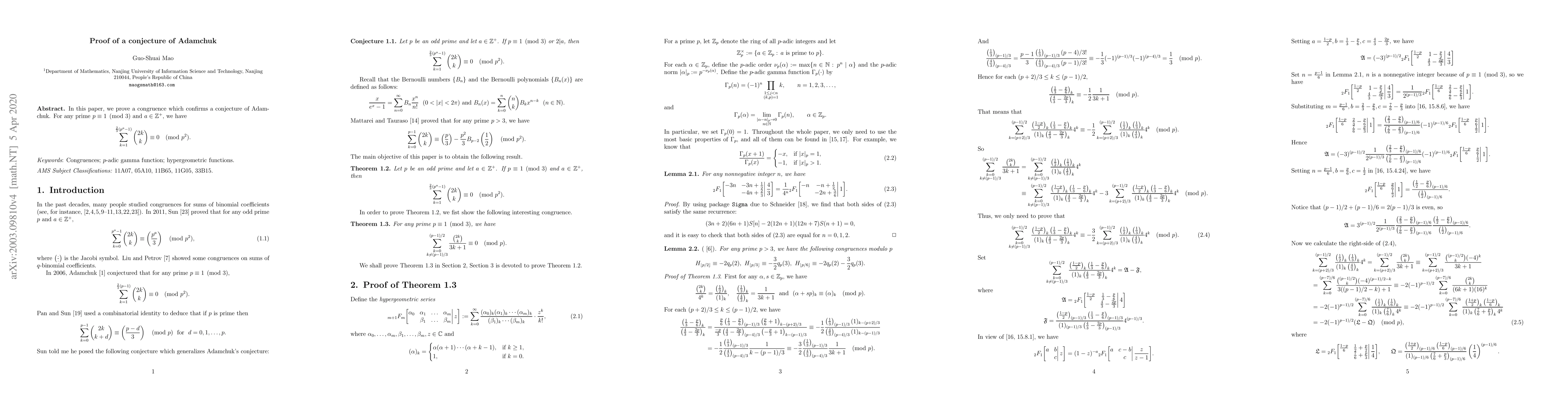Thumbnail for Proof of a conjecture of Adamchuk