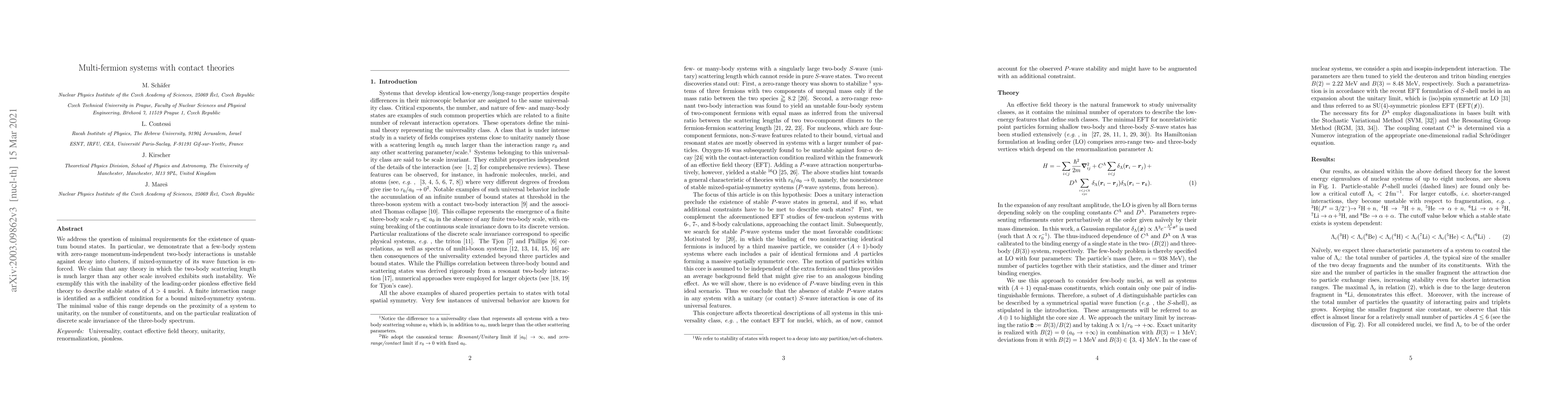 Thumbnail for Multi-fermion systems with contact theories