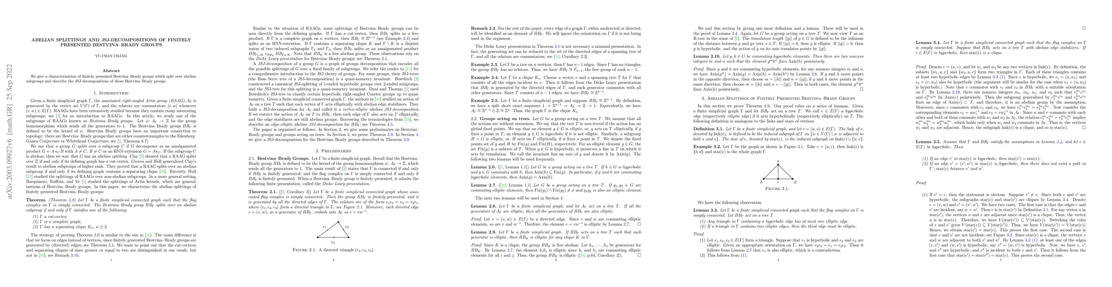 Thumbnail for Abelian Splittings and JSJ-Decompositions of Bestvina--Brady Groups