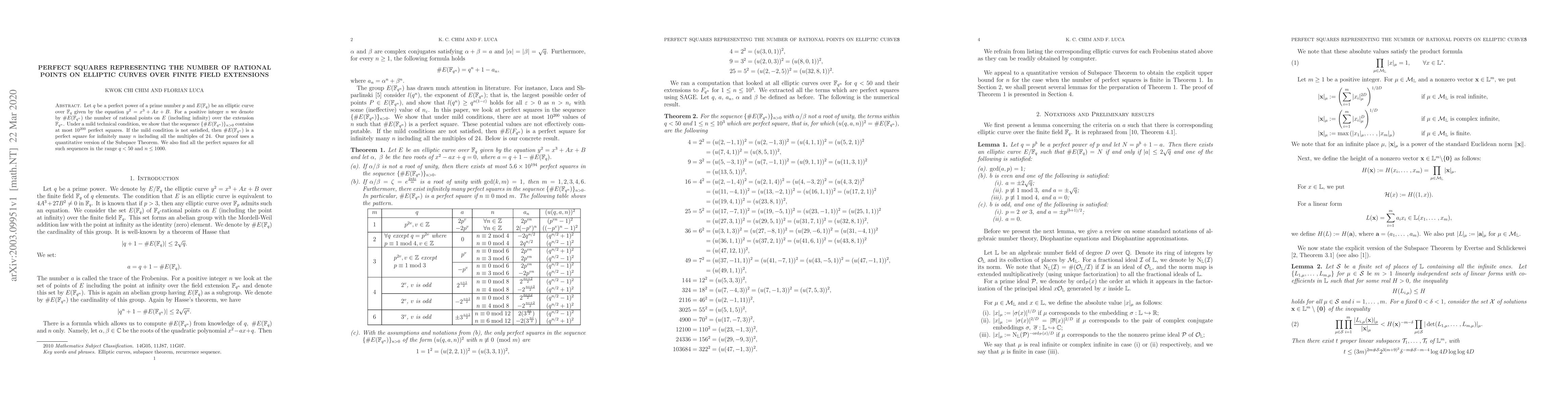 Thumbnail for Perfect squares representing the number of rational points on elliptic
  curves over finite field extensions