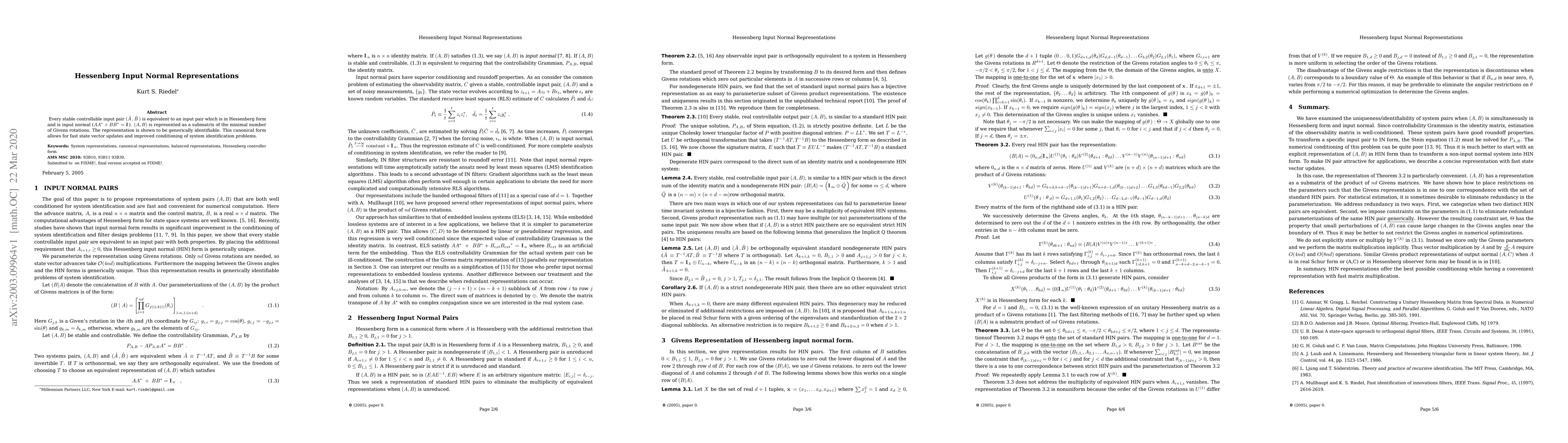 Thumbnail for Hessenberg Input Normal Representations