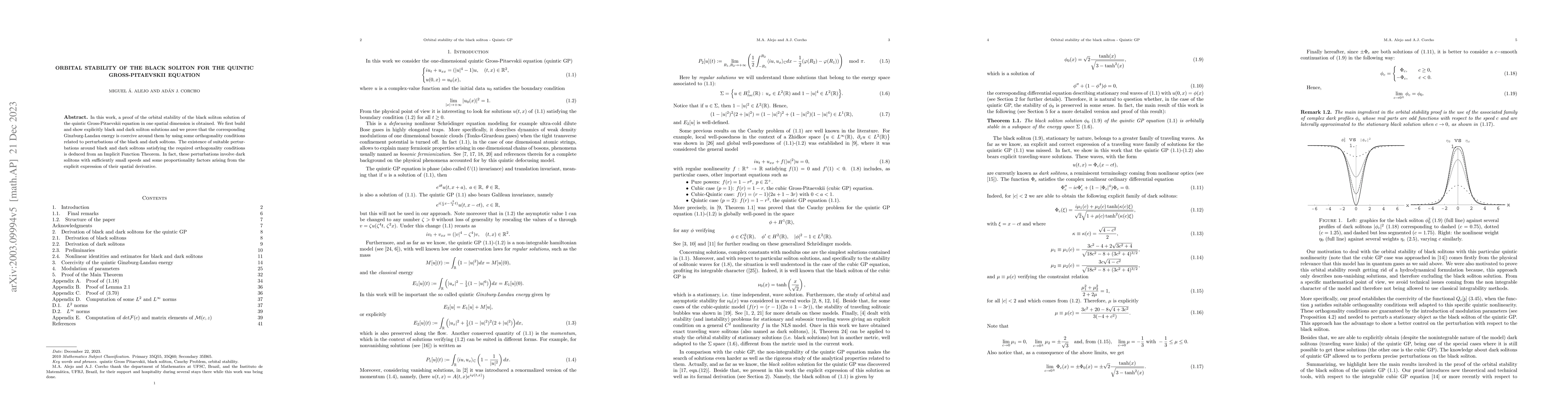 Thumbnail for Orbital stability of the black soliton for the quintic Gross-Pitaevskii
  equation
