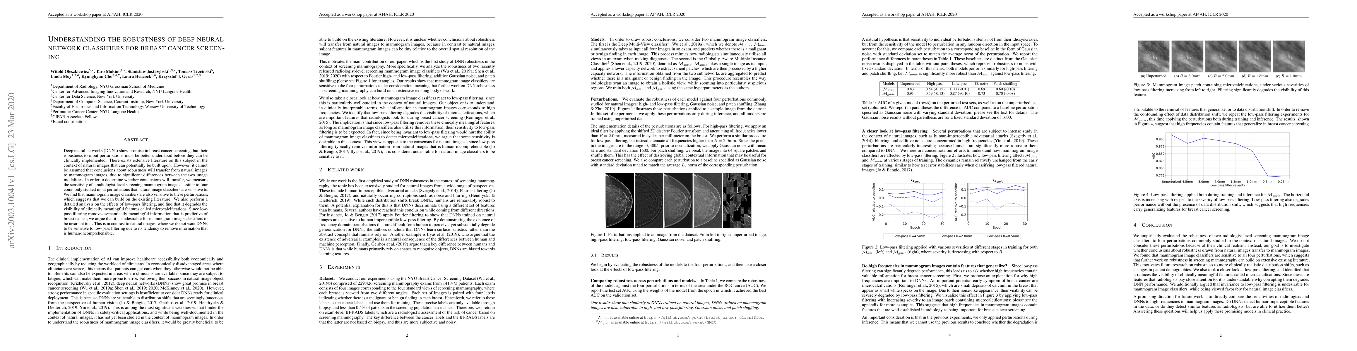 Thumbnail for Understanding the robustness of deep neural network classifiers for
  breast cancer screening