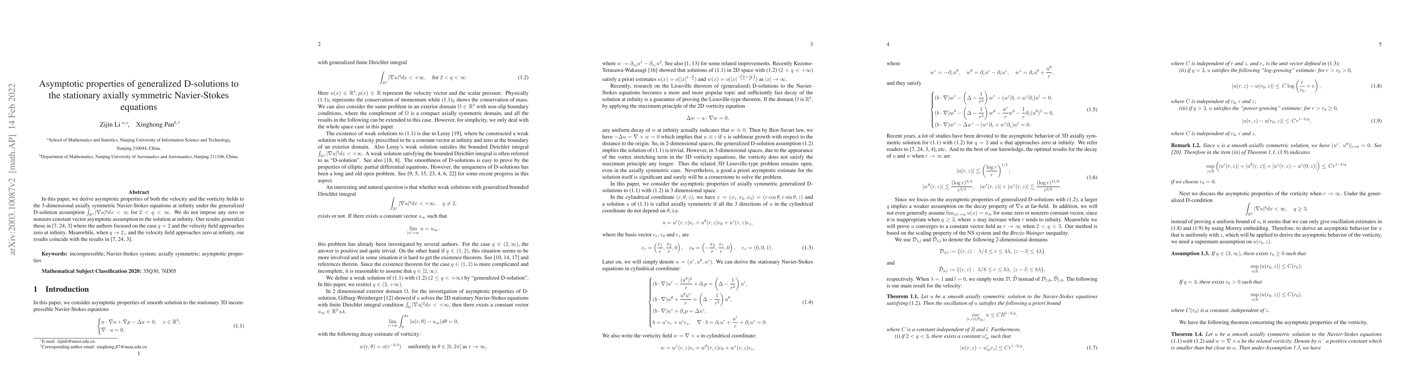 Thumbnail for Asymptotic properties of generalized D-solutions to the stationary
  axially symmetric Navier-Stokes equations