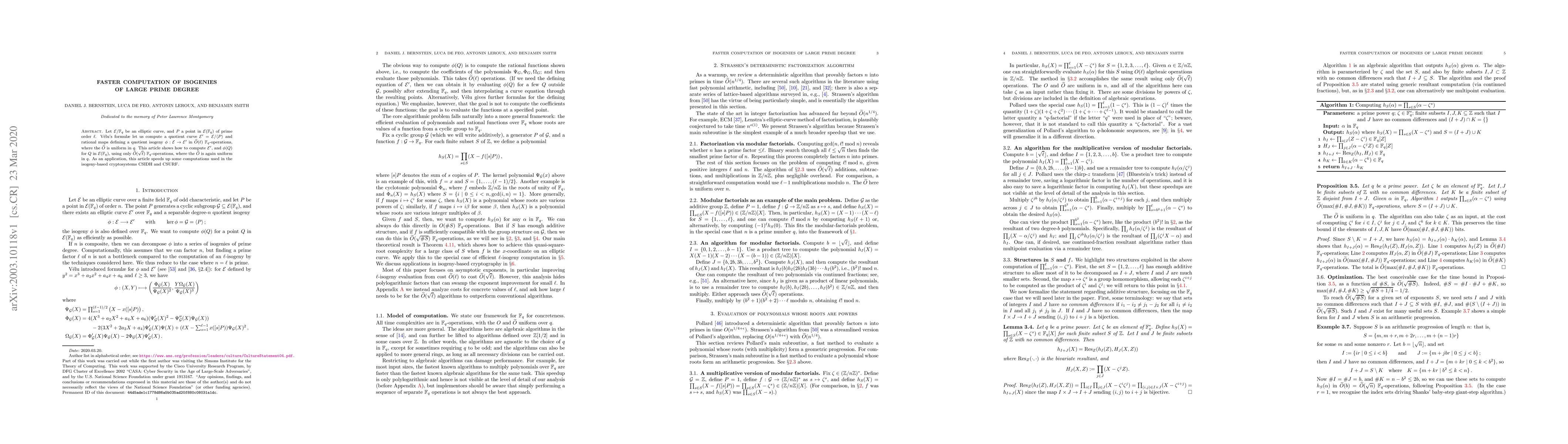 Thumbnail for Faster computation of isogenies of large prime degree