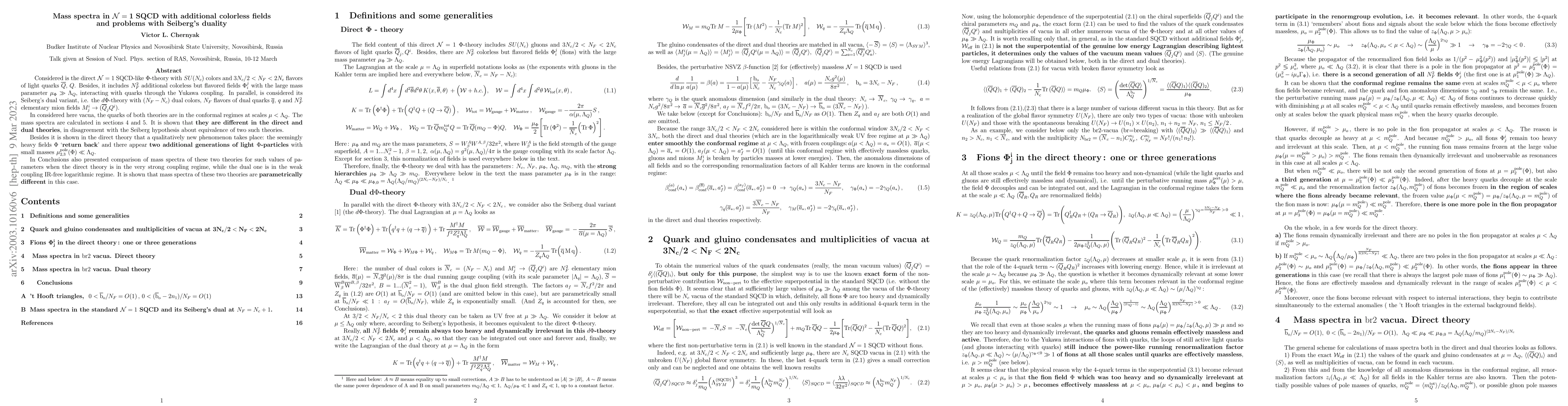 Thumbnail for Mass spectra in ${\cal N}=1$ SQCD with additional colorless fields and
  problems with Seiberg's duality