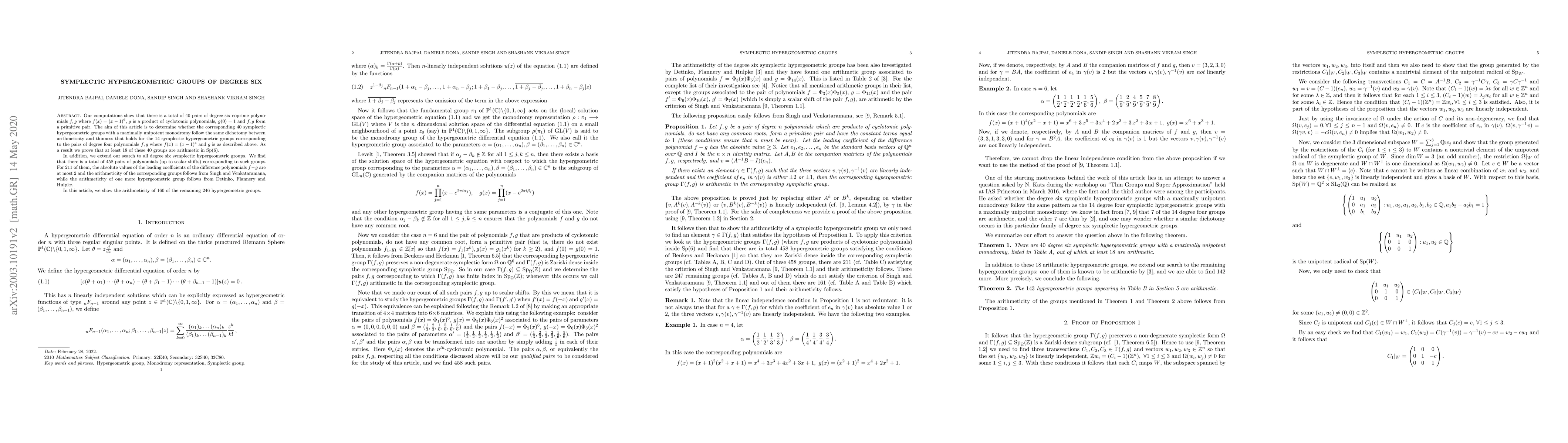 Thumbnail for Symplectic Hypergeometric Groups of Degree Six