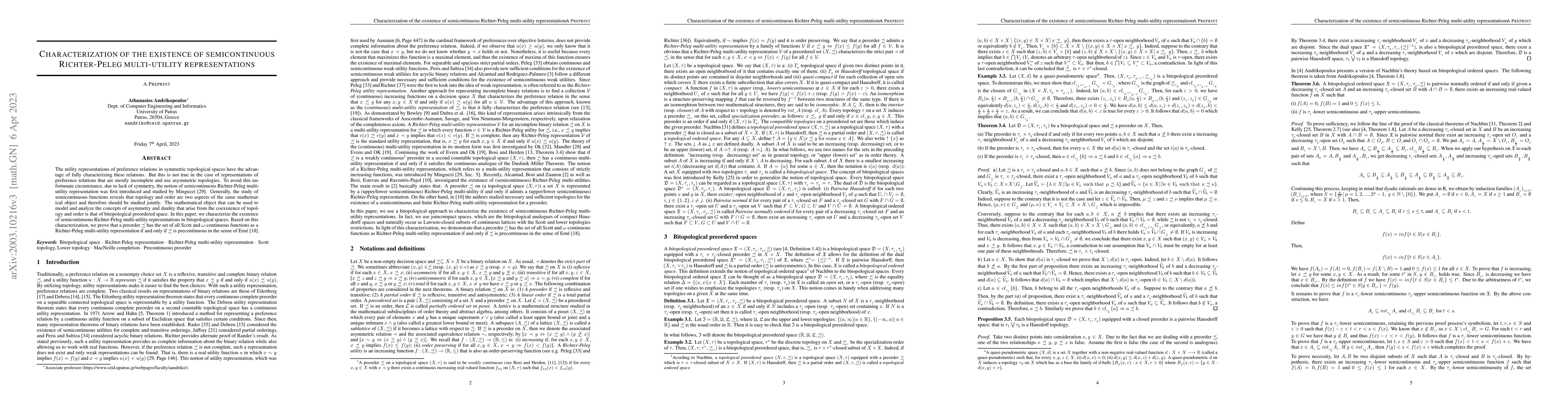Thumbnail for Characterization of the existence of semicontinuous Richter-Peleg
  multi-utility representations