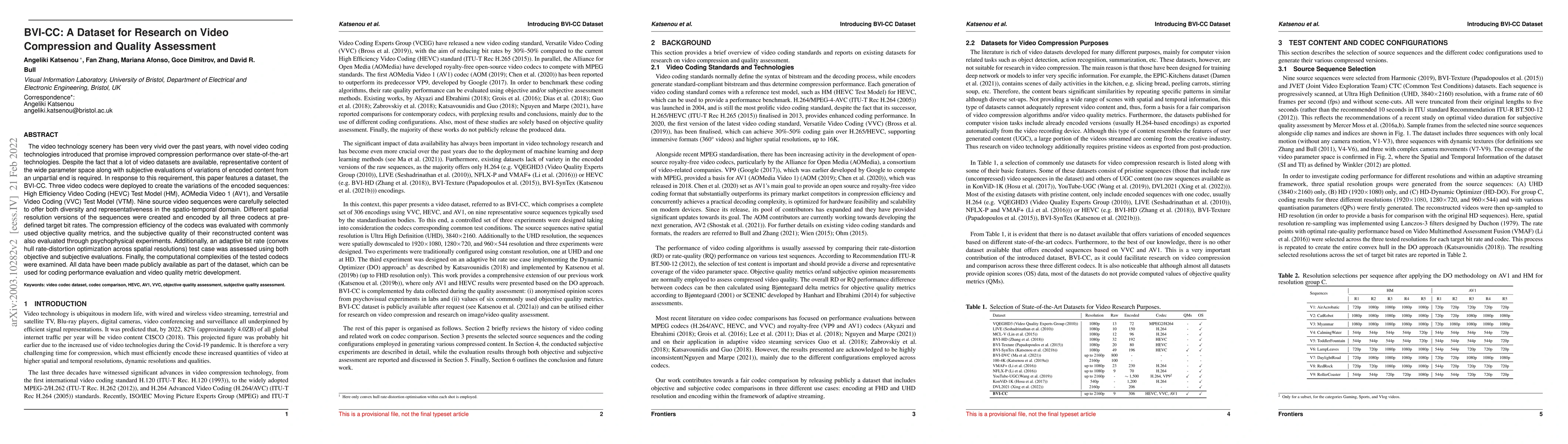 Thumbnail for BVI-CC: A Dataset for Research on Video Compression and Quality
  Assessment