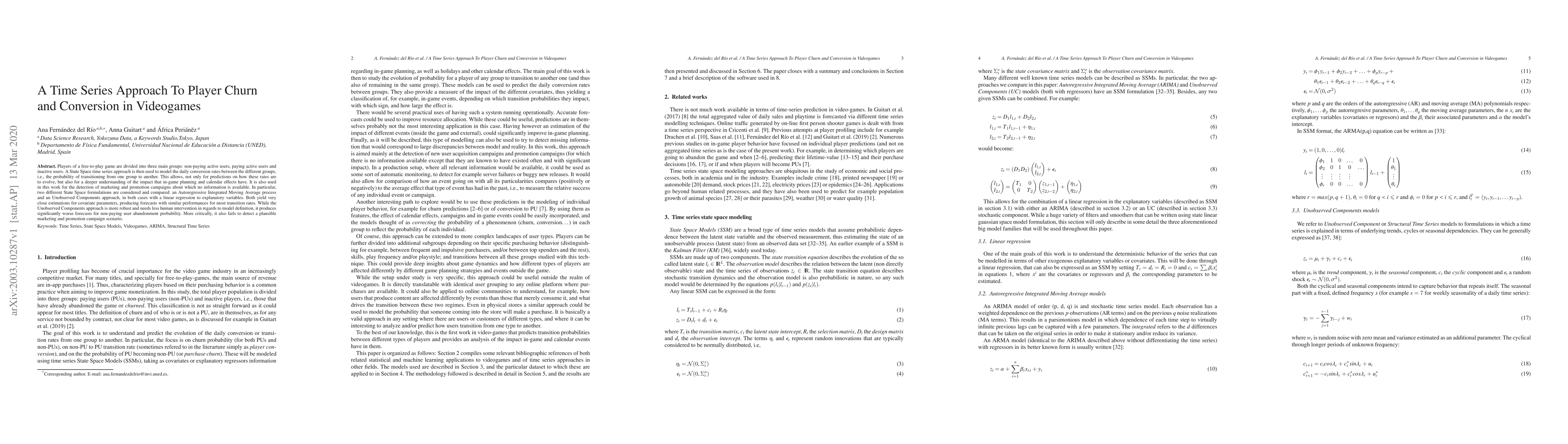 Thumbnail for A Time Series Approach To Player Churn and Conversion in Videogames