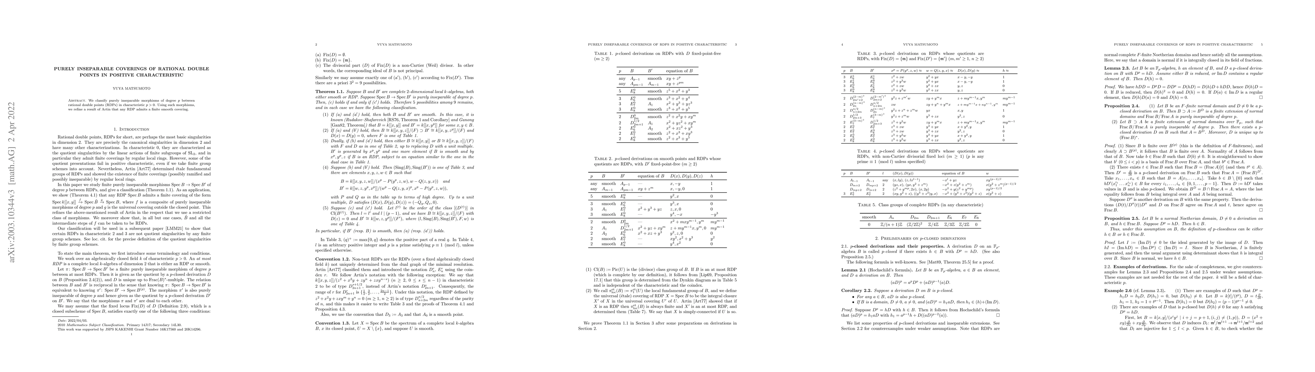 Thumbnail for Purely inseparable coverings of rational double points in positive
  characteristic