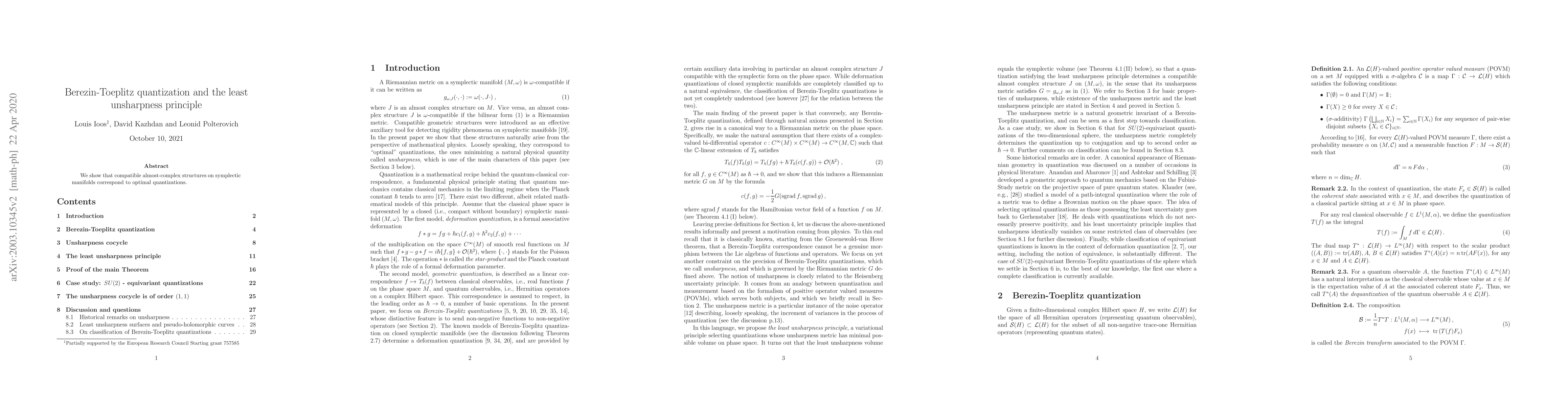Thumbnail for Berezin-Toeplitz quantization and the least unsharpness principle