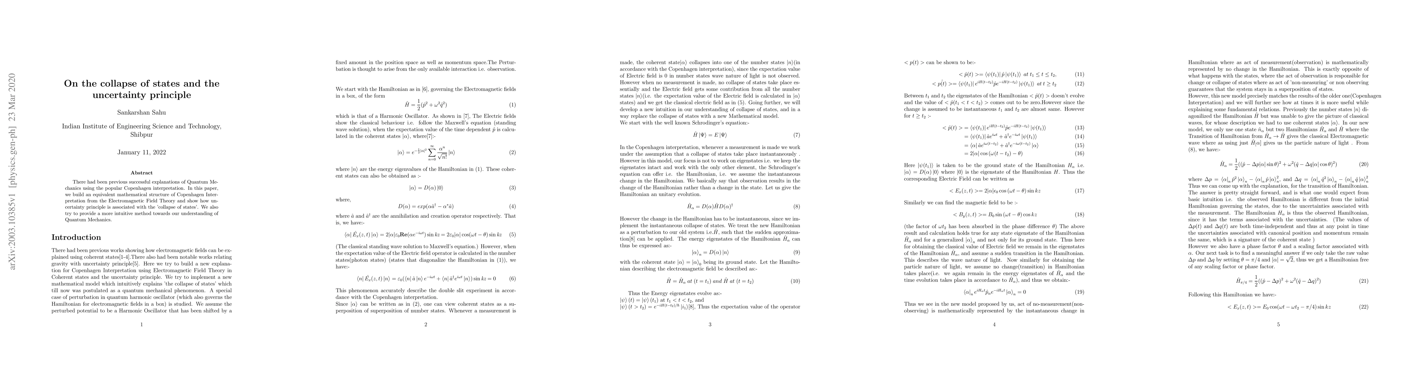 Thumbnail for On the collapse of states and the uncertainty principle