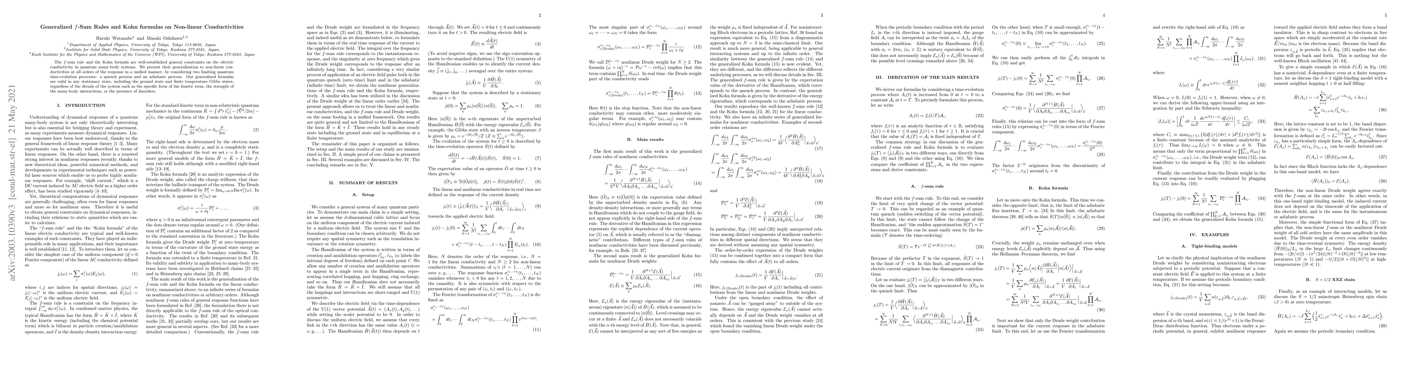 Thumbnail for Generalized $f$-Sum Rules and Kohn formulas on Non-linear Conductivities
