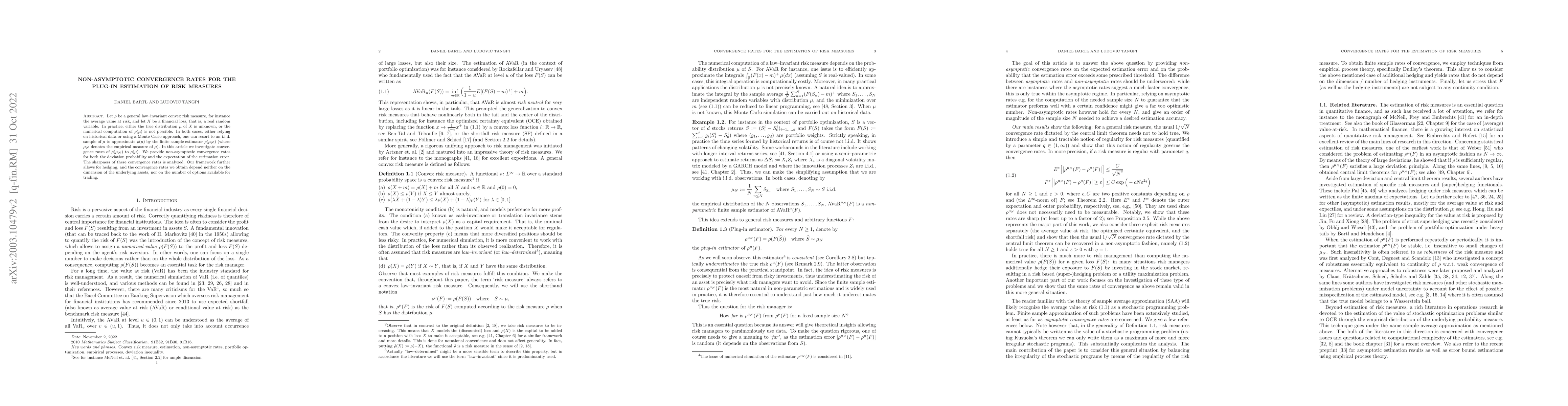 Thumbnail for Non-asymptotic convergence rates for the plug-in estimation of risk
  measures