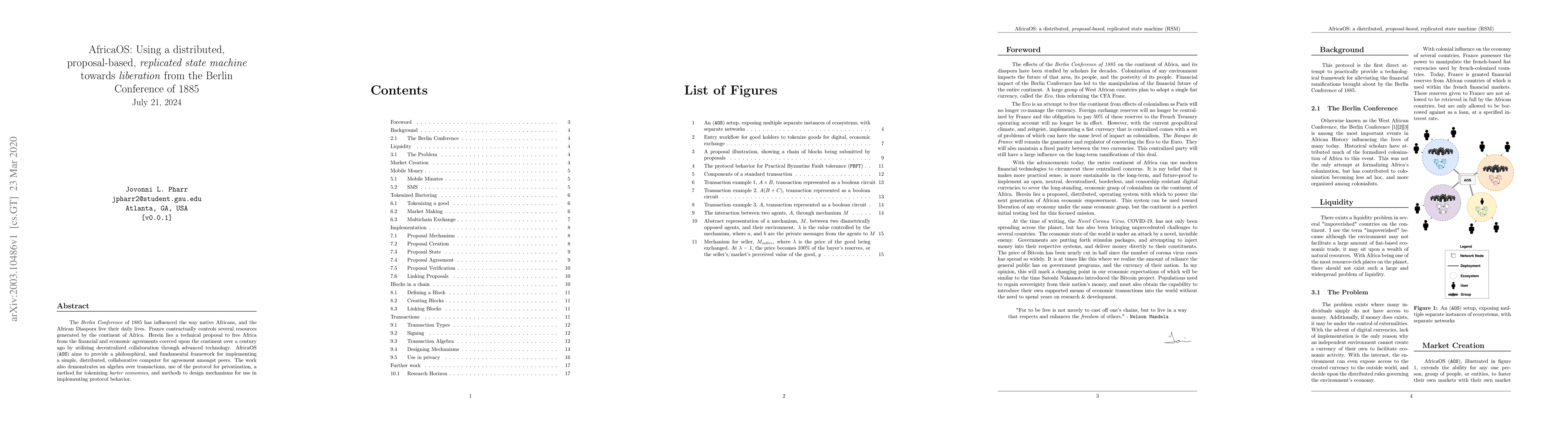 Thumbnail for AfricaOS: Using a distributed, proposal-based, replicated state machine
  towards liberation from the Berlin Conference of 1885