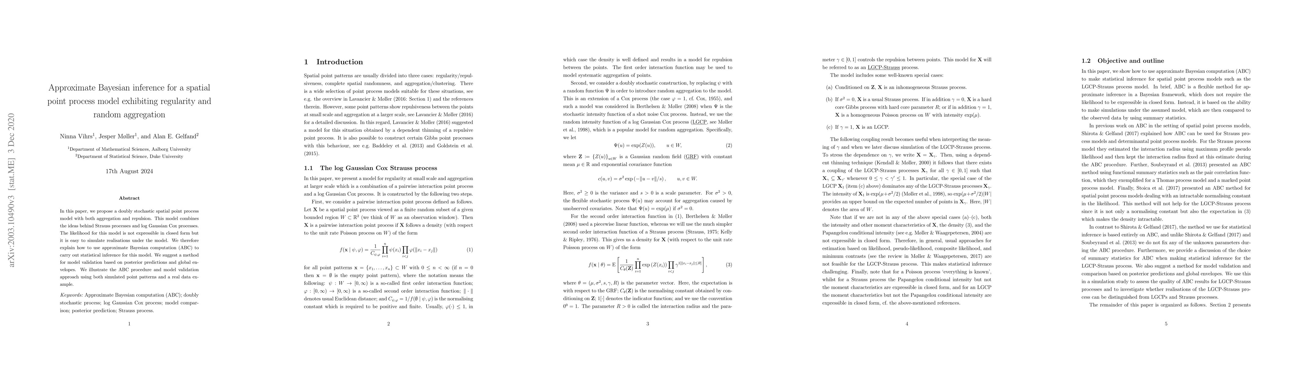 Thumbnail for Approximate Bayesian inference for a spatial point process model
  exhibiting regularity and random aggregation