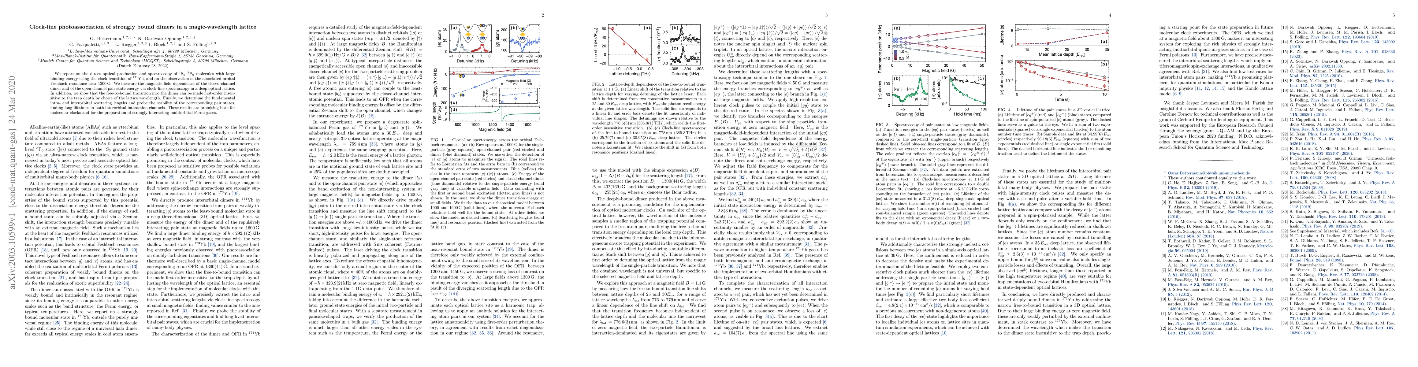 Thumbnail for Clock-line photoassociation of strongly bound dimers in a
  magic-wavelength lattice