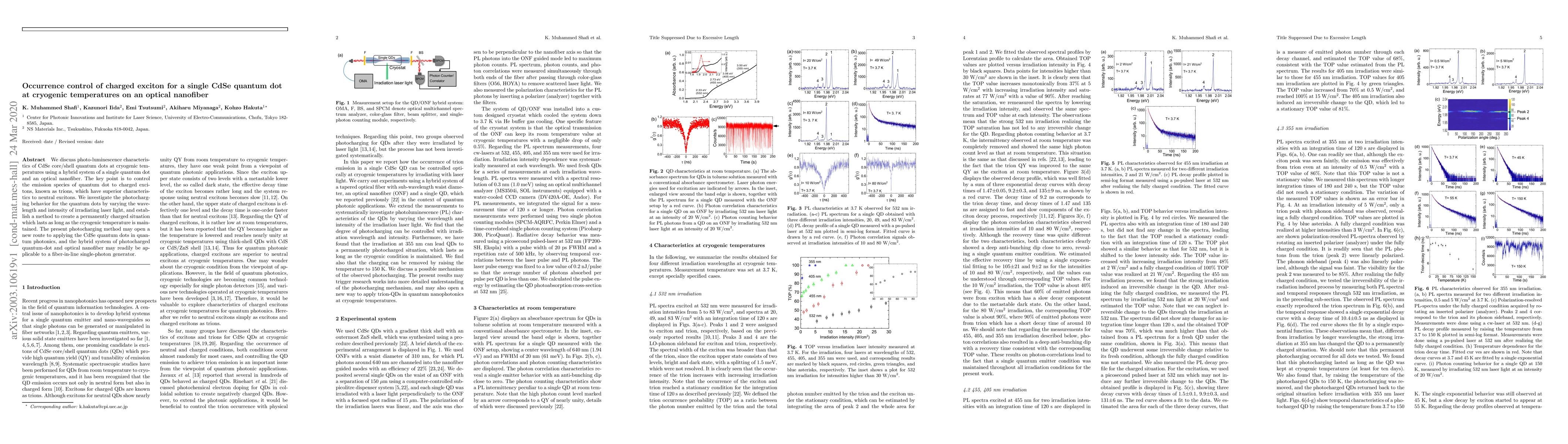 Thumbnail for Occurrence control of charged exciton for a single CdSe quantum dot at
  cryogenic temperatures on an optical nanofiber