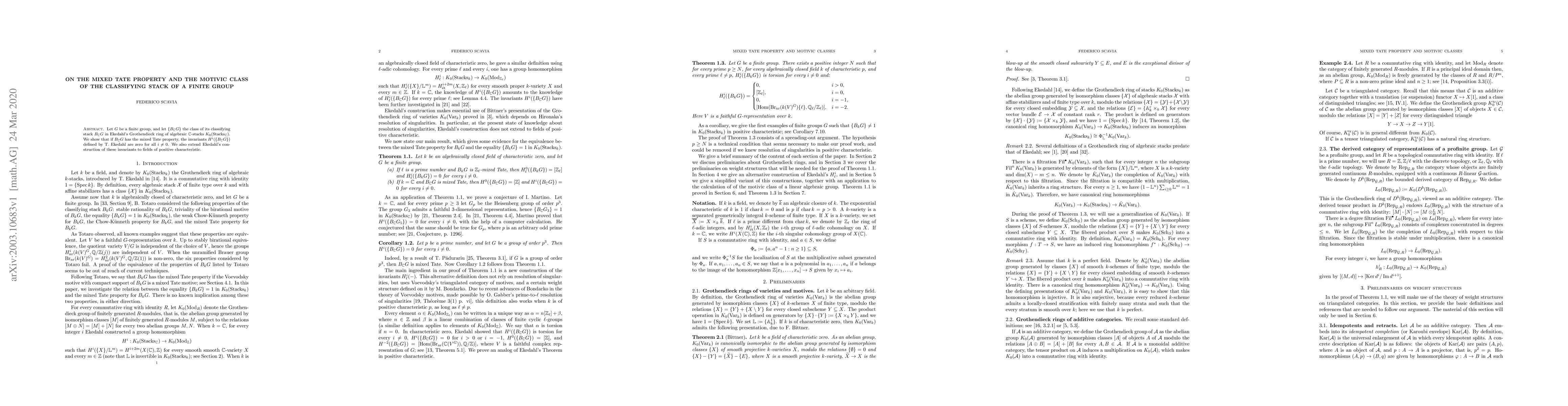 Thumbnail for On the Mixed Tate property and the motivic class of the classifying
  stack of a finite group
