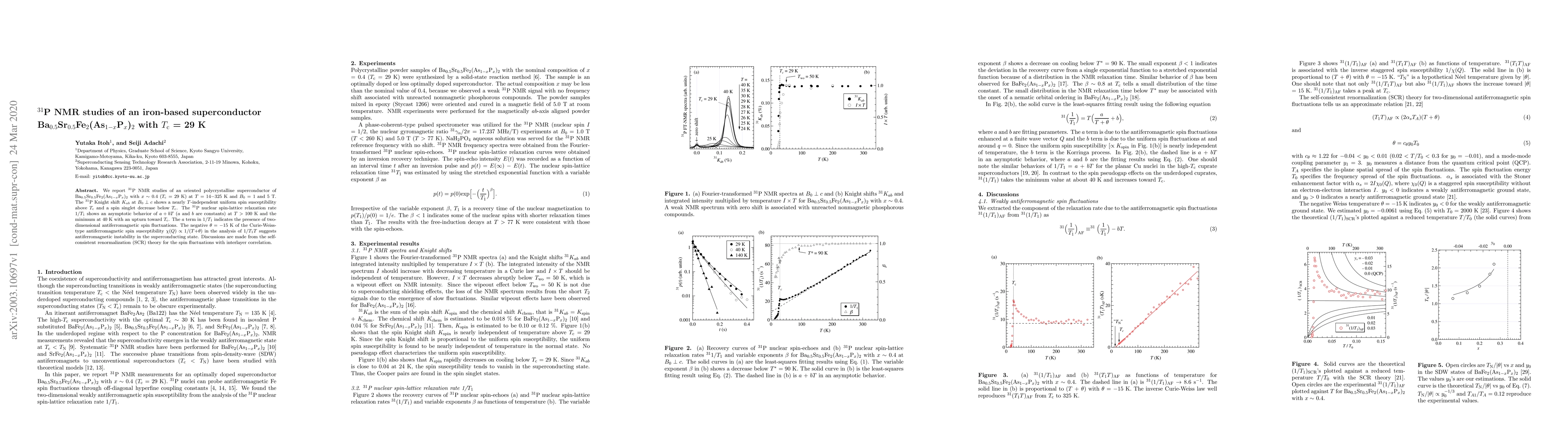 Thumbnail for $^{31}$P NMR studies of an iron-based superconductor
  Ba$_{0.5}$Sr$_{0.5}$Fe$_{2}$(As$_{1-x}$P$_{x}$)$_{2}$ with $T_\mathrm{c}$ =
  29 K
