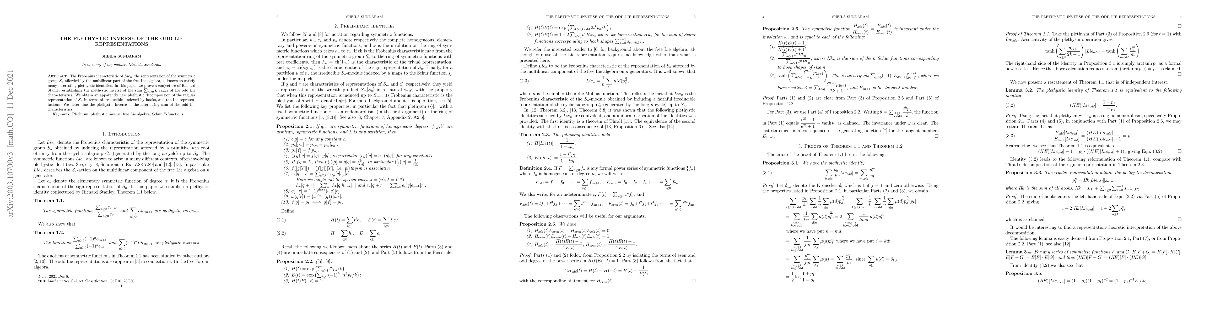 Thumbnail for The plethystic inverse of the odd Lie representations