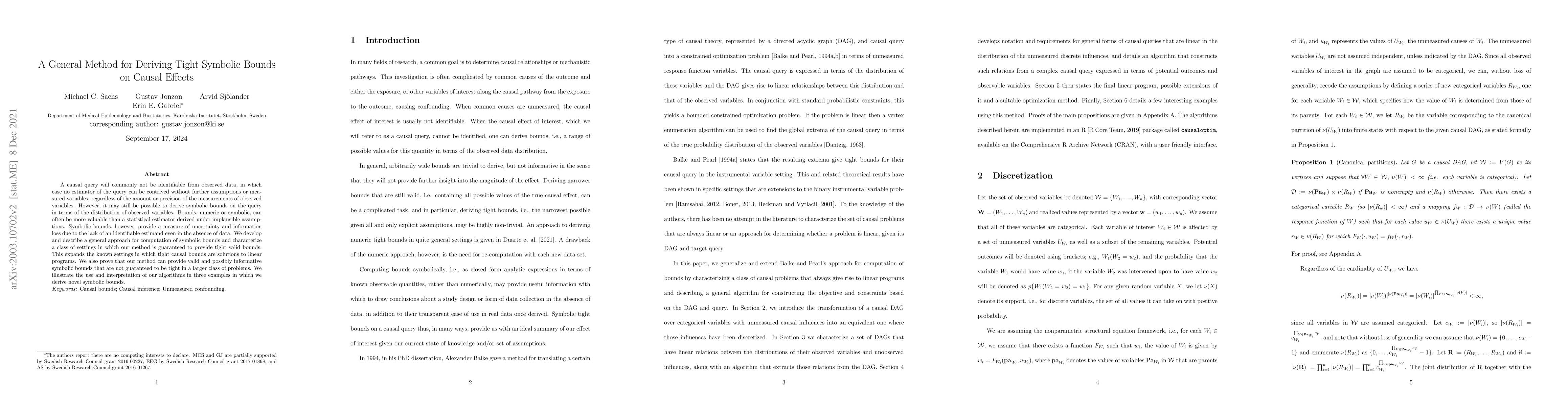 Thumbnail for A General Method for Deriving Tight Symbolic Bounds on Causal Effects